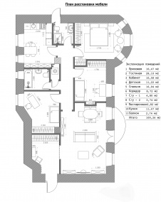 Планировка 4-х комнатной квартиры в историческом здании на Сретенке.