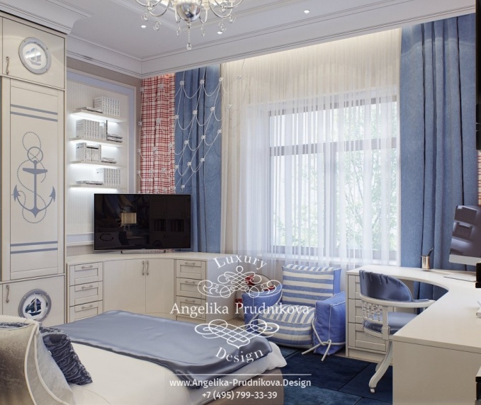 Дизайн-проект интерьера детской спальни для мальчика в КП в Новоглаголево