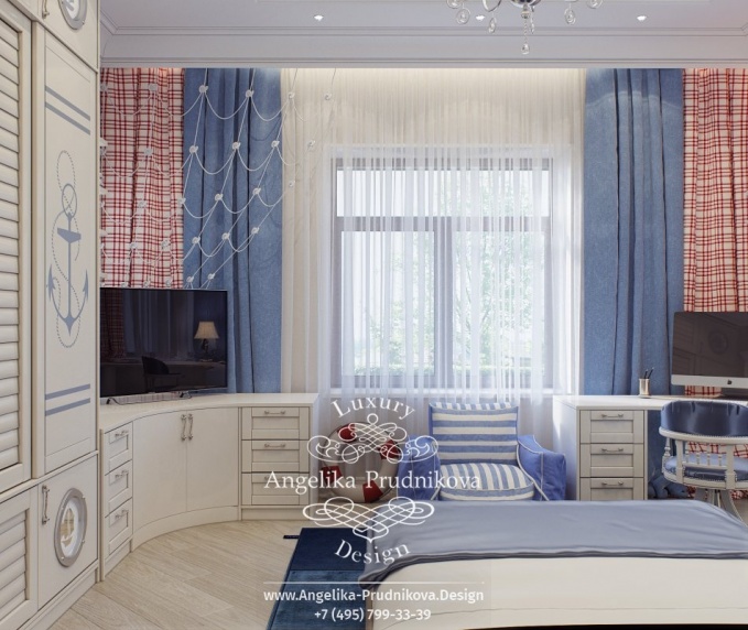 Дизайн-проект интерьера детской спальни для мальчика в КП в Новоглаголево