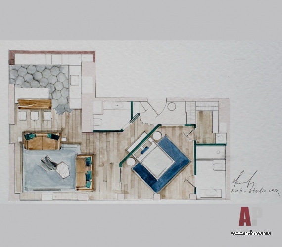 Планировка 2-х комнатной квартиры с панорамным остеклением в ЖК «Садовые кварталы».