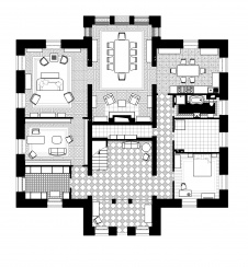 Планировка 1 этажа 2-х этажного особняка. Архитектор – Вера Герасимова.