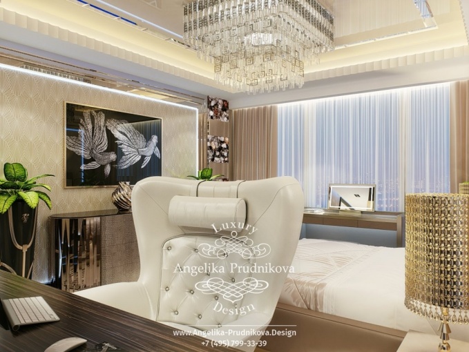 Дизайн-проект интерьера спальни с стиле ар-деко в ЖК «Москва Сити»