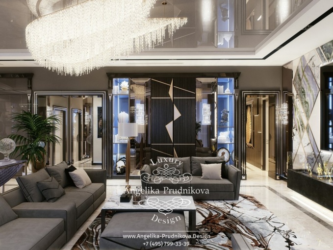 Дизайн-проект интерьера гостиной в стиле модерн с элементами ар-деко на Щукинской