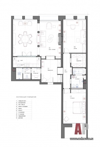 Планировка респектабельной 3-х комнатной квартиры в ЖК «Дом на Покровском бульваре».