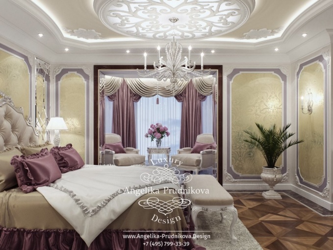 Дизайн-проект спальни в доме в стиле ар-деко с элементами классики