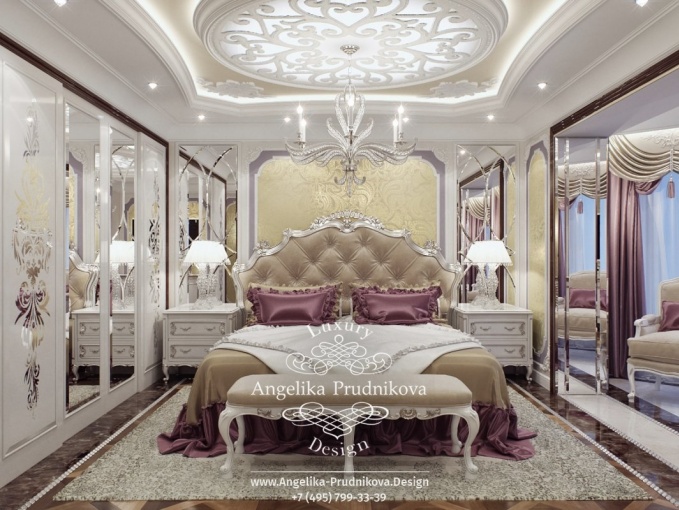 Дизайн-проект спальни в доме в стиле ар-деко с элементами классики