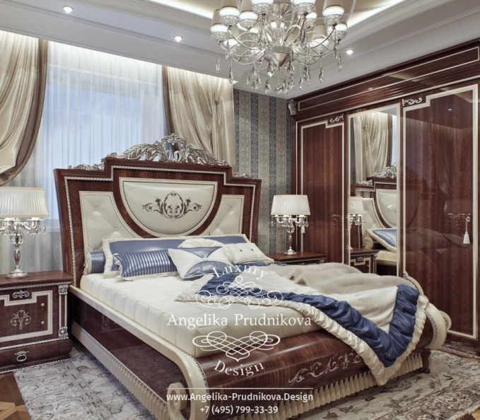 Дизайн-проект интерьера мужской спальни в загородном доме в классическом стиле