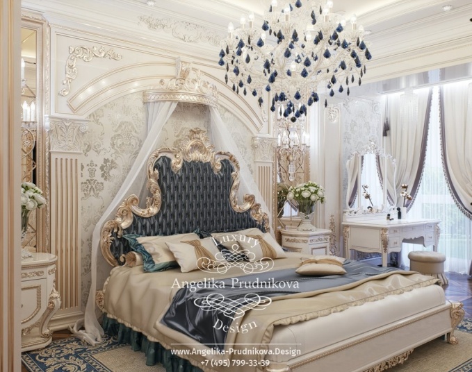 Дизайн-проект интерьера спальни в стиле барокко в ЖК 