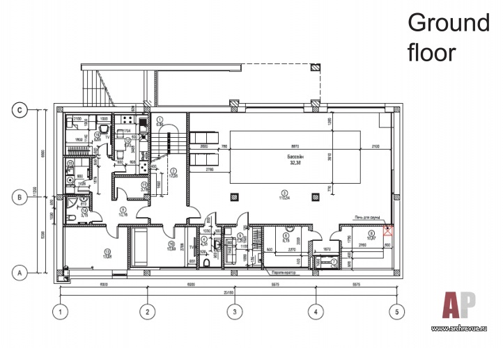 Планировка цокольного этажа современного дома. Общая площадь - 687 кв. м.