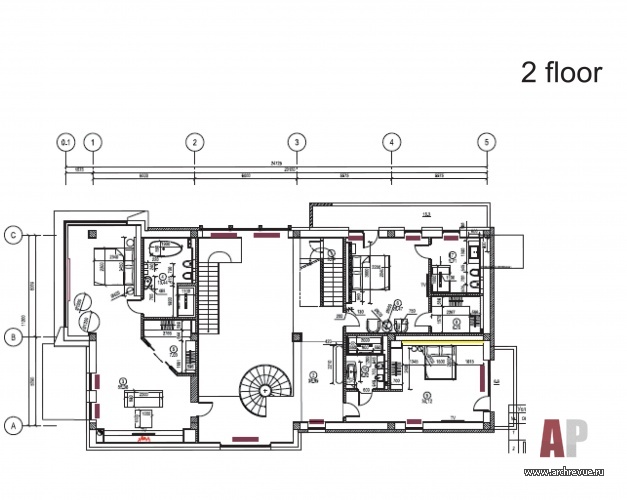 Планировка 2 этажа современного дома. Общая площадь - 687 кв. м.