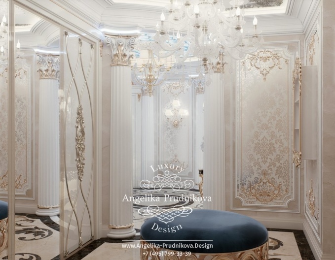 Дизайн-проект интерьера холла в стиле барокко в ЖК Ривьера Парус