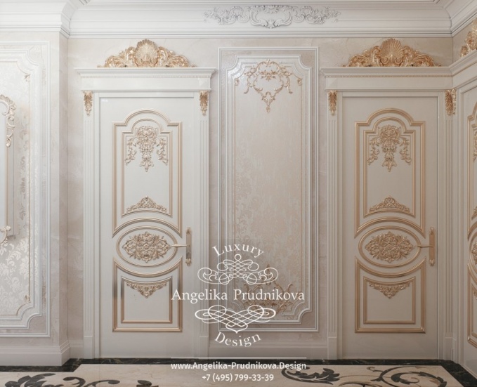 Дизайн-проект интерьера холла в стиле барокко в ЖК Ривьера Парус