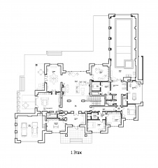 Планировка 1 этажа 3-х этажной резиденции для большой семьи.