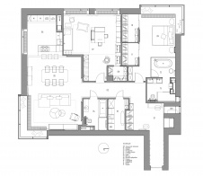 Планировка 3-х комнатной квартиры с видом на город в клубно доме «Резиденция Монэ».
