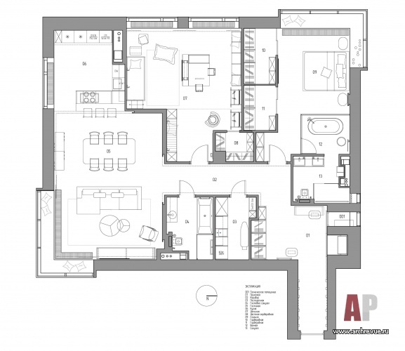 Планировка 3-х комнатной квартиры с видом на город в клубно доме «Резиденция Монэ».