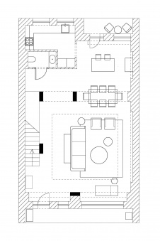 Планировка 2 этажа маленького 3-х этажного танухауса площадью 290 кв. м.