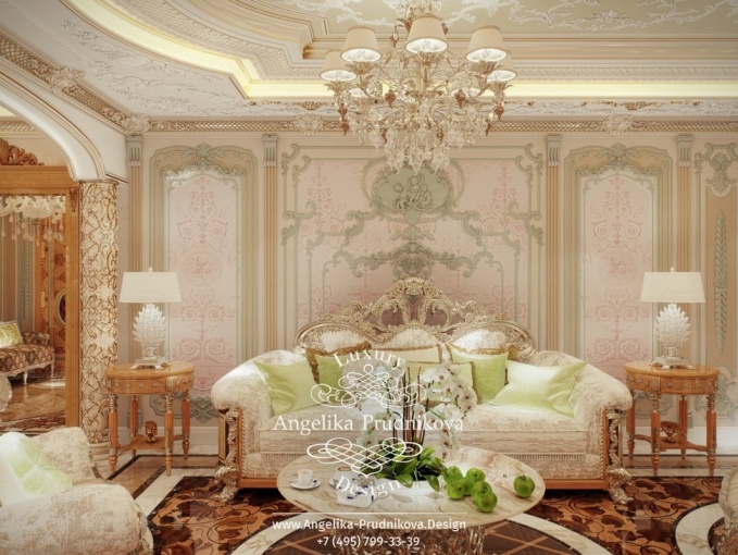 Дизайн-проект интерьера гостиной в стиле барокко на Ленинском	