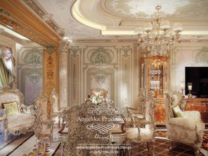 Дизайн-проект интерьера гостиной в стиле барокко на Ленинском