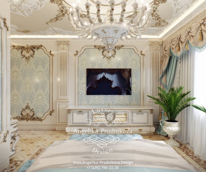 Дизайн-проект интерьера спальни стиле барокко на Ленинском