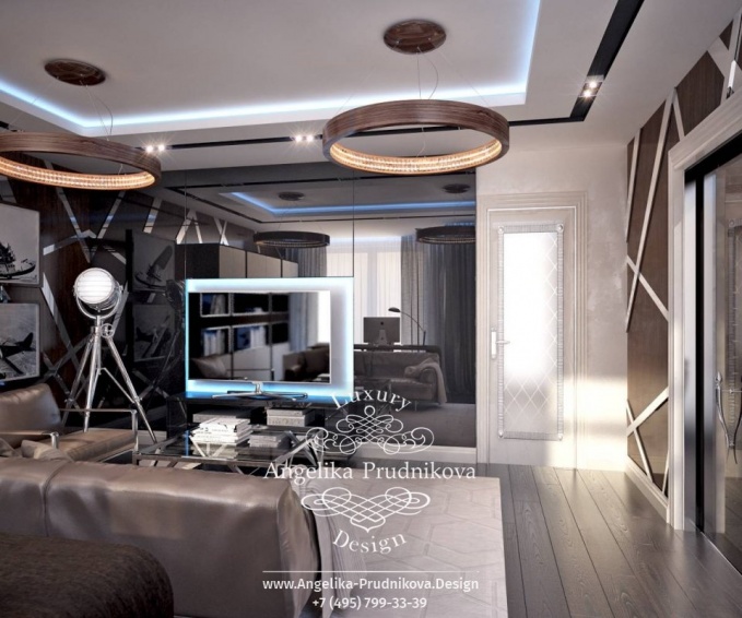 Дизайн-проект интерьера кабинета и спорт зала в стиле лофт в элитном Таун Хаусе Парк Авеню