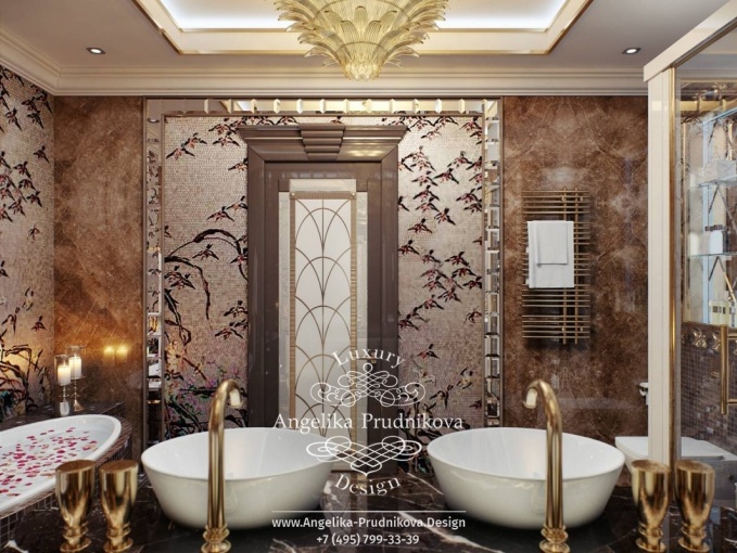 Дизайн-проект интерьера ванной комнаты в стиле ар-деко на Большой Пироговской