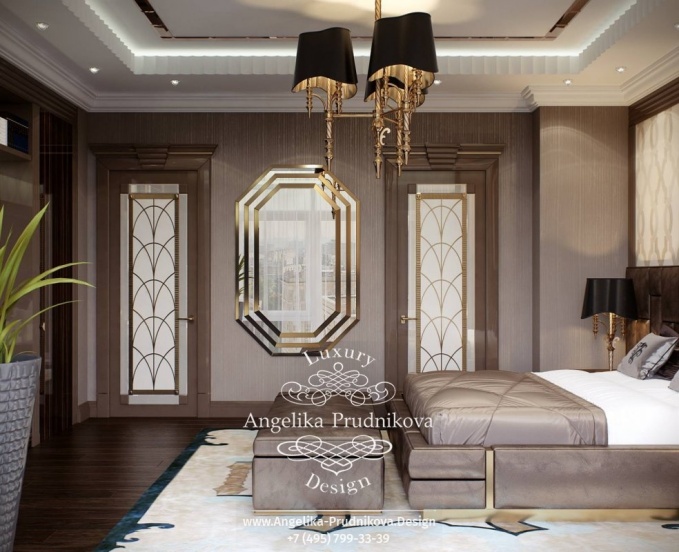 Дизайн-проект интерьера гостевой спальни в стиле ар-деко на большой Пироговской