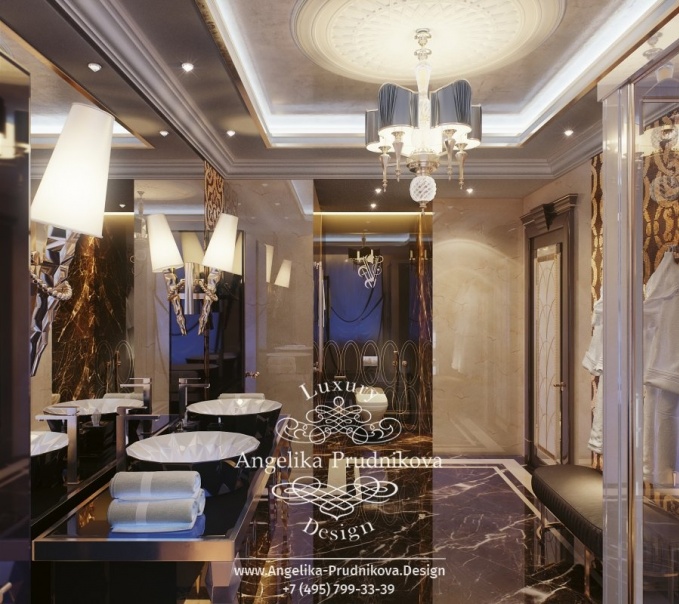 Дизайн-проект интерьера ванной комнаты на Большой Пироговской в стиле ар-деко