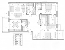 Планировка 1 этажа 2-х этажной квартиры для семьи из трех человек.