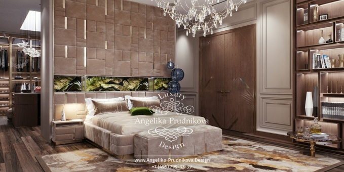 Дизайн-проект интерьера спальни в стиле ар-деко в элитном загородном доме