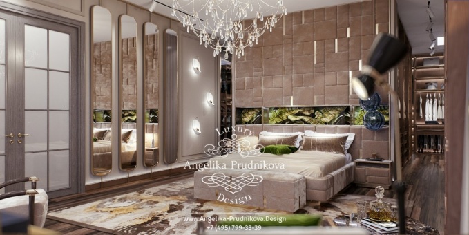 Дизайн-проект интерьера спальни в стиле ар-деко в элитном загородном доме