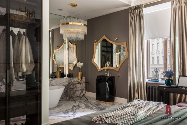 Фото интерьера гардеробной квартиры в стиле ар-деко Фото интерьера санузла квартиры в стиле ар-деко