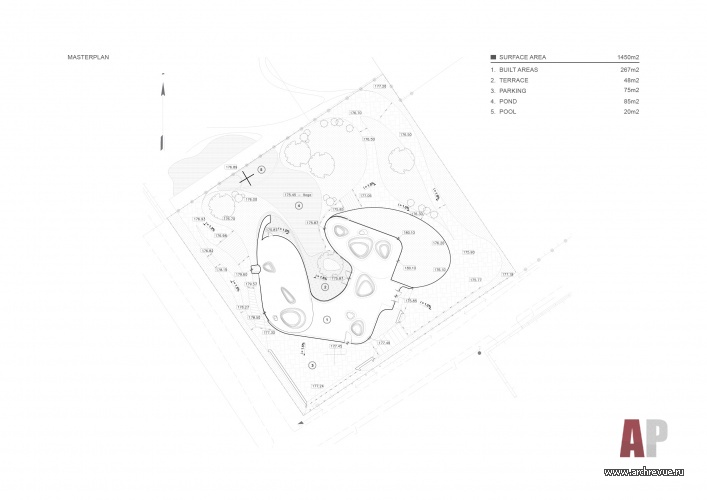 Генплан участка с домом, вписанным в ландшафт.