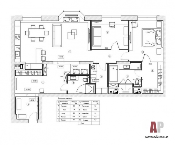 Планировка 3-х комнатной квартиры в скандинавском стиле в ЖК «Алые паруса».