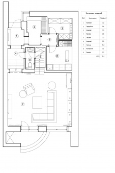 Планировка 1 этажа 3-х этажного танухауса в Барвихе.
