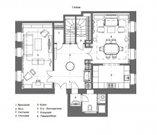 План 1 этажа 2-х этажной квартиры в дореволюционном доме.