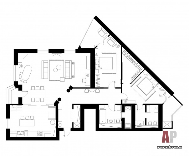 Панировка 3-х комнатной квартиры в старом жилом фонде после реконструкции.