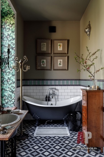 Фото интерьера ванной комнаты дома в стиле фьюжн
