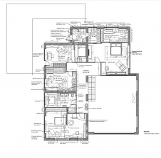 Планировка 2 этажа 2-х этажного современного дома с панорамными окнами и вторым светом.