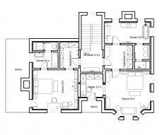 План 2 этажа 3-х этажного дома с эркерами и мансардой.