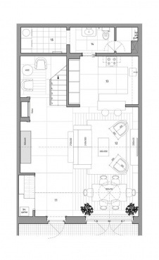 Планировка 1 этажа 3-х этажного танхауса в ЖК «Рассвет Loft Studio».
