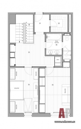 Планировка мансарды 3-х этажного танхауса в ЖК «Рассвет Loft Studio».