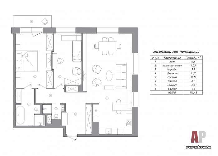 Планировка небольшой 3-х комнатной квартиры.