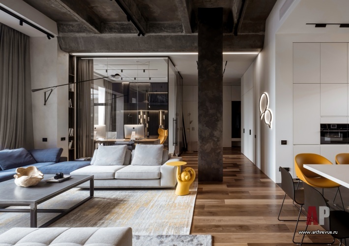 Фото интерьера гостиной квартиры в стиле лофт