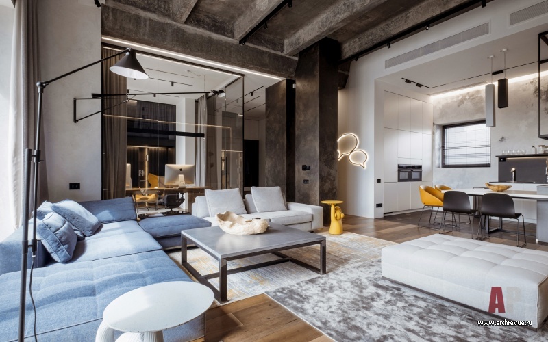 Фото интерьера гостиной квартиры в стиле лофт