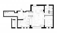 Планировка 3-х комнатной квартиры, созданной путем объедения трех отдельных апартаментов.