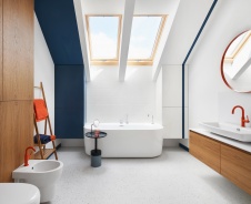 Фото интерьера ванной комнаты дома в скандинавском стиле Фото интерьера мансарды дома в скандинавском стиле