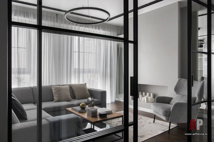 Фото интерьера каминной квартиры в скандинавском стиле