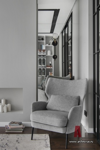 Фото интерьера каминной квартиры в скандинавском стиле