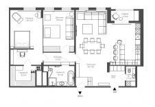 План 3-х комнатной квартиры в центре Москвы у реки.