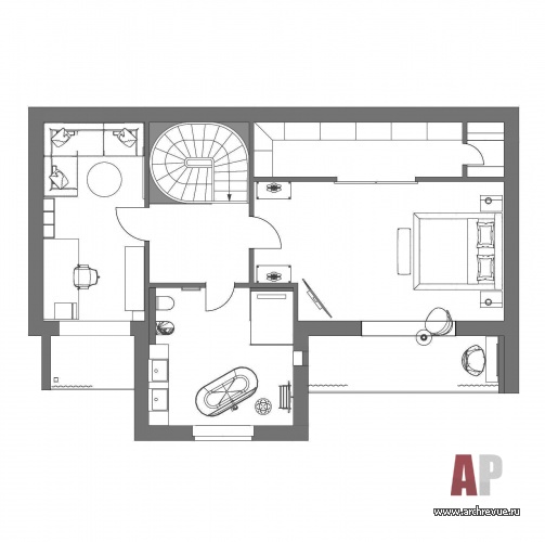 Планировка 2 этажа большой 2-х этажной квартиры для семьи.